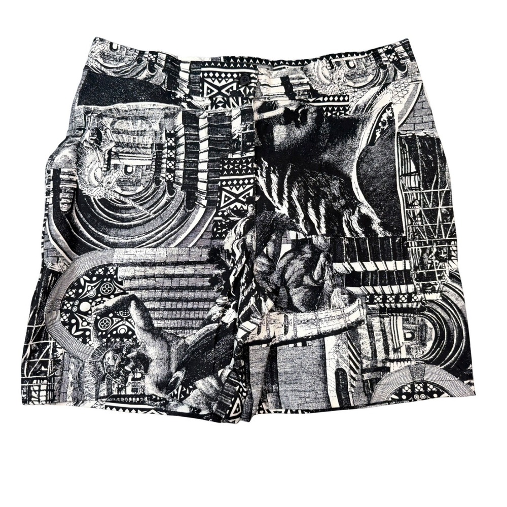 Vintage O'Sport Jeans Black‎ White Collage Print Shorts Size 11 Made in Turkey